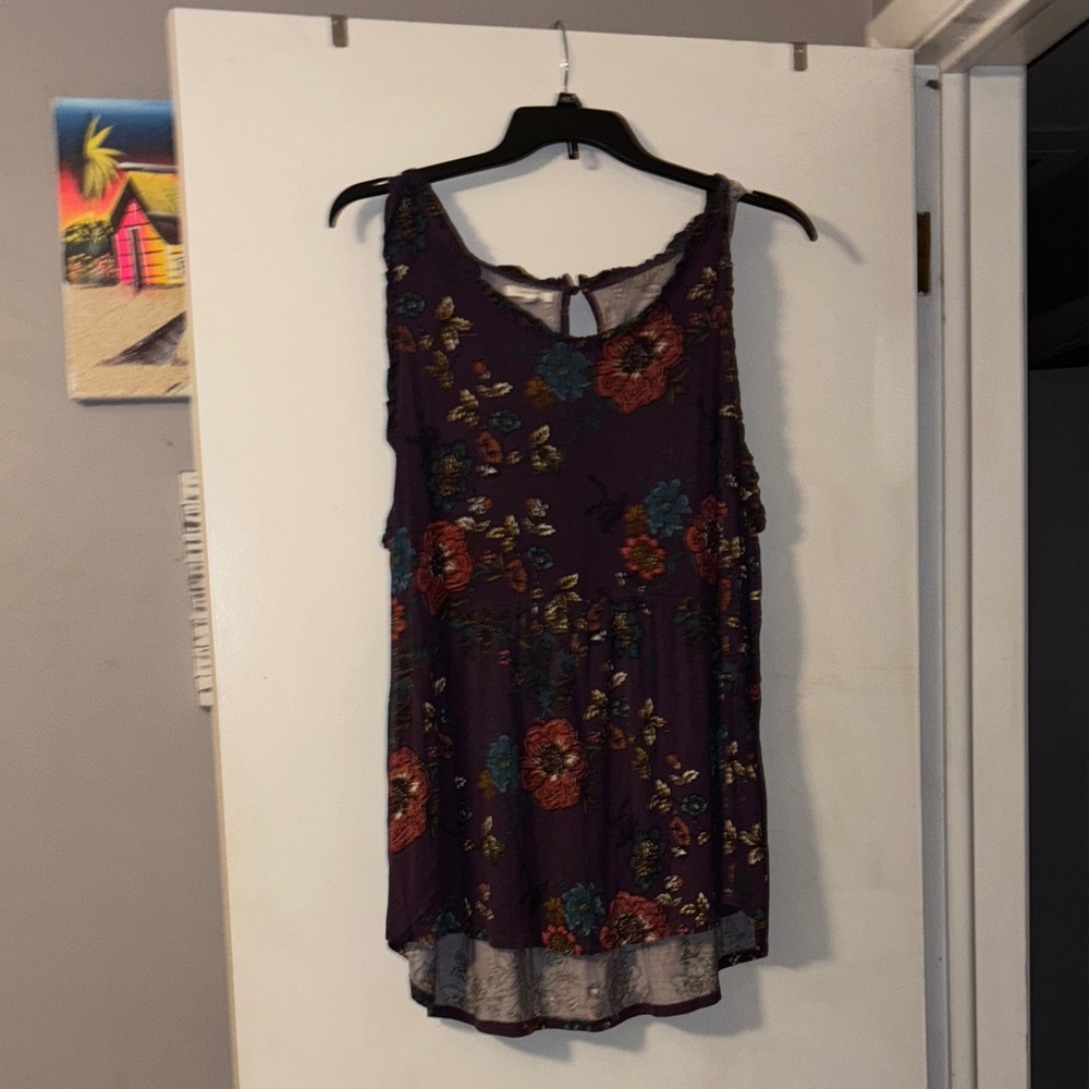 Maurices Floral Print Sleeveless Blouse - Purple and Red